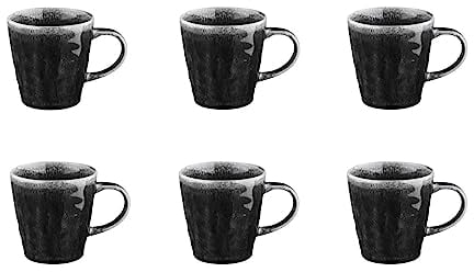 Björn, Collection Moon, Lot de 6 Mugs 40cl en Grès avec Email Réactif, Noir - Tasses à Café ou Thé - Compatible Micro-ondes et Lave-vaisselle