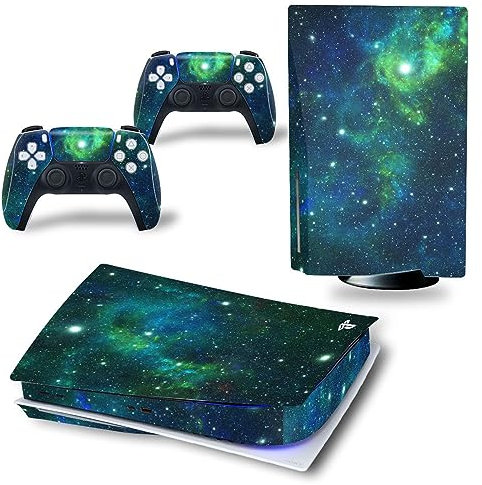 PS5 Disc Version Skin for Console and Controllers, Vinyl Sticker Play-Station 5 Skins, Wrap Decal Cover Protective Accessories for PS5 Disc Edition(Green Starry Sky)
