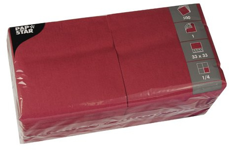 500 Servietten, 1-lagig 1/4-Falz 33 cm x 33 cm weinrot