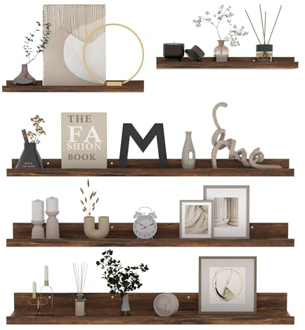 RLAVBL 90CM Étagères Murales Flottante en Bois, Lot de 5 Tablettes Murales Marron pour La Chambre, Le Salon, La Cuisine et Le Bureau