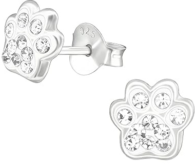 Laimons Mädchen-Ohrstecker Ohrringe Kinderschmuck Hundepfote Pfote mit Glitzer aus Sterling Silber 925 (Weiß)