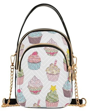 MCHIVER Cupcakes Umhängetasche für Damen, Handy-Geldbörse, Geldbörse mit abnehmbarer Kette, Schultertasche, Handtasche für Reisen, Telefon, Reisepass, Arbeit, Cupcakes