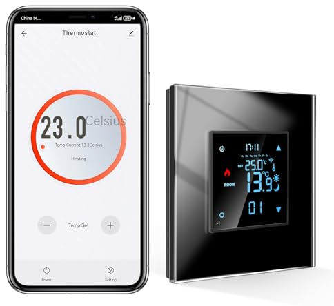 CNBINGO Thermostat Zigbee Smart Thermostat 2.4G-WLAN Unterputz mit Kristall Glasscheibe Digital Raumthermostat Kompatibel mit Alexa/Google Home/Smart Life/Tuya APP, Schwarz
