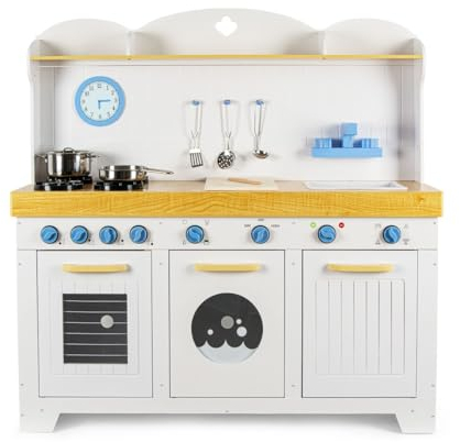 Leomark Cocina de Madera Infantil Saint Tropez – Cocina de Juguete Grande con Luz y Sonido, Accesorios Metálicos, Grifo, Reloj, Lavavajillas, 107x106,5x32 cm, 3+ Años