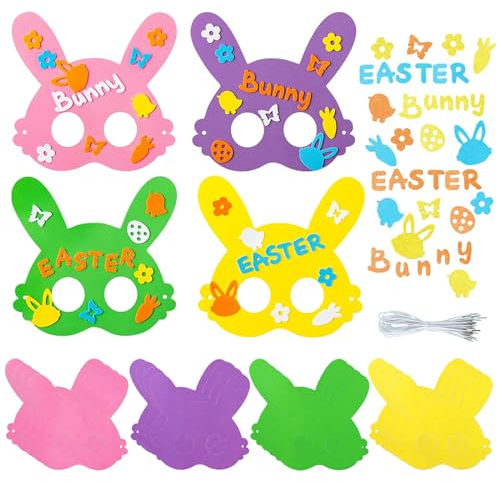Osterhase Maske, 16 Stück Ostern Basteln Kinder, Kaninchen Papiermaske, Osterdeko Basteln, Moosgummi Oster Bastelsets, Osterhase Filz Masken, DIY Kaninchenmaske für Frühling Ostern Verkleiden Maske