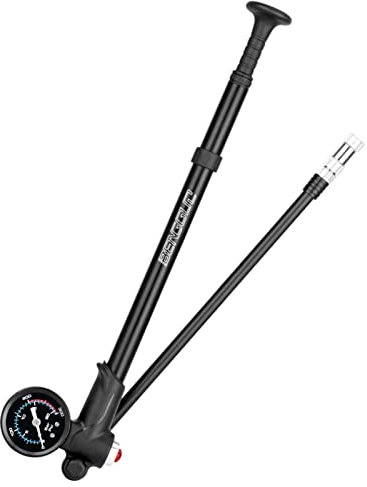 Sunydog Pompe à Choc de vélo avec manomètre 300PSI Pompe à air de gonflage de Pneu de vélo Haute Pression pour Fourche de et Suspension arrière(Noir,Version Longue)
