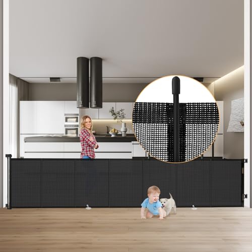 Treppenschutzgitter Ausziehbar 300Cm,Türschutzgitter Ausziehbar Verstärkt 89cm Hoch, Absperrgitter Baby Extra Breit Babygitter, Treppenschutzrollo Türschutzgitter Hund Treppenschutzgitter Tür Treppen