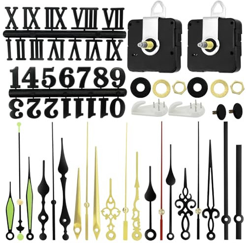 GOTRUST 2pcs High Torque Clock Mechanism Kit, Silent Quartz Clocks Mechanisms Battery Powered, Clocks Repair Parts Replacement with Numbers, 7 set of Hands for DIY Wall Clock