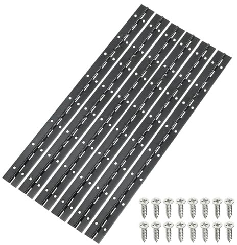 sourcing map 16 Inch Continuous & Piano Hinges, 6pcs Stainless Steel Continuous Hinges with Holes, for Boat Cabinet Door Box Furniture, Black