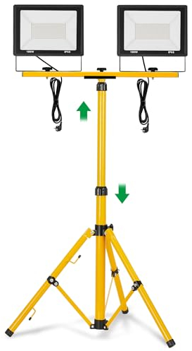 SUBTLETY 100W LED Baustrahler 2 Stück Baustellen Arbeitsstrahler mit 3m Netzkabel & Stativ Strahler für Arbeitsbeleuchtung IP66 Wasserdicht Fluter Arbeitsscheinwerfer für Garage Garten (Kaltweiß)