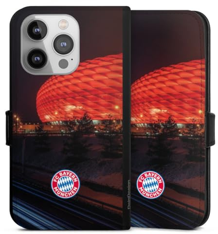Klapphülle kompatibel mit Apple iPhone 14 Pro Handyhülle aus Kunst Leder schwarz Flip Case FC Bayern München FCB Stadion