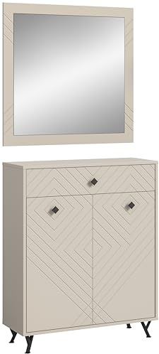 xonox.home Garderobe Notes 2tlg. Set Garderobenkombination Garderobenschrank Garderobenmöbel Flurmöbel-Set Flursystem Stauraumlösung Front sandbeige matt MDF Korpus sandbeige melamin