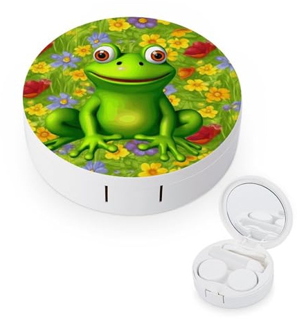 YHEGBFD Brillenetui, Frosch-Kontaktlinsenbehälter, tragbarer Kontaktlinsenbehälter, Kontaktlinsenbox mit Spiegel, frosch, Einheitsgröße, Klassisch