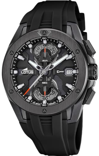 LOTUS Montre Homme Analogique Caoutchouc Noir - Quartz - Chronographe - Calendrier - Verre Minéral Résistant - Étanche 10 ATM 18943/6 Vortex
