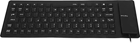 Denash Roll-up Silicone Keyboard, Fully Sealed Silent Soft Keyboard Lightweight Portable USB Wired Keyboard 85 Keys Foldable Waterproof Flexible Keyboard (Black)