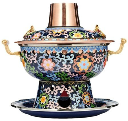 OYWEHECE Einzelperson Kleiner Kupfertopf Alter Pekinger Kleiner Dicker Kuh-Hot Pot Chinesischer traditioneller Cloisonne-Hot Pot Kommerzieller Alkoholanteil Roter Kupfer-Hot Pot 20cm
