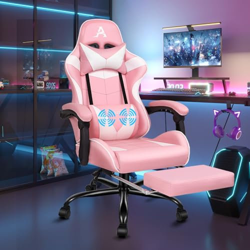ALFORDSON Sedia da gioco da corsa, reclinabile e regolabile in altezza, sedia da ufficio ergonomica da gioco, poggiapiedi imbottito, capacità 180 kg, Rosa
