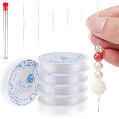 KOLZEMV Set 6 Filo Elastico per Braccialetti Resistente, filo elastico per braccialetti, 0.4mm-1.0mm Fili per Braccialetti Volumi Filo per Collane,Con 6 Aghi per Perline per Braccialetti
