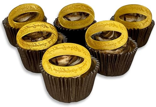 Middle Earth Ring Cupcake Toppers in Gold, Set of 6