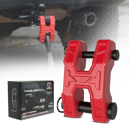 AMBULL H-Shaped Winch Fairlead Hook, Heavy Duty Towing Winch Shackle, Dual Pin Design as 3/4 Shackle & 3/8 Winch Hook for Towing, Recovery, Off-Road, 17,636 lbs Working Load-1 Pack, Red