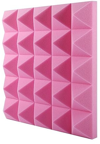 12 Pack Acoustic Foam Panels for Wall Soundproofing Self Adhesive Fireproof Sound Absorbing Panels for Recording Studios Bedrooms and Offices (Pink)