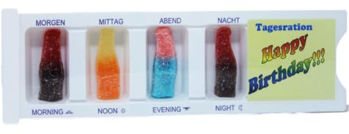 Tablettenbox Geburtstag Happy Birthday gefüllt mit Fruchtgummi 25g
