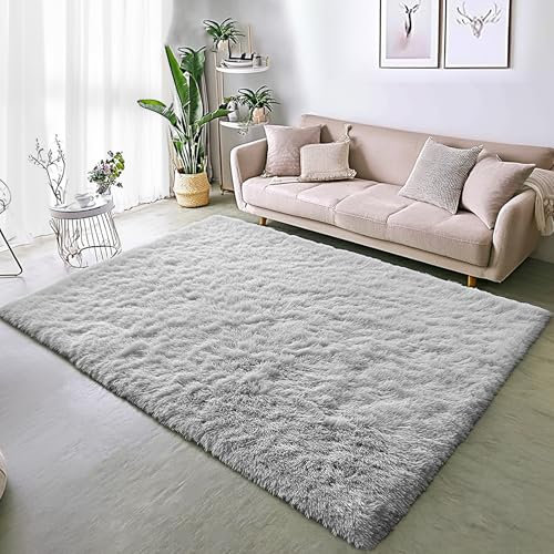 BSGIFT Hochflor Teppich Flauschig Grau 80x150 - Rutschfester Teppich für Wohnzimmer Schlafzimmer Kinderzimmer - Modern Wohnzimmerteppich Bettvorleger, Shaggy Langflor Fellteppich