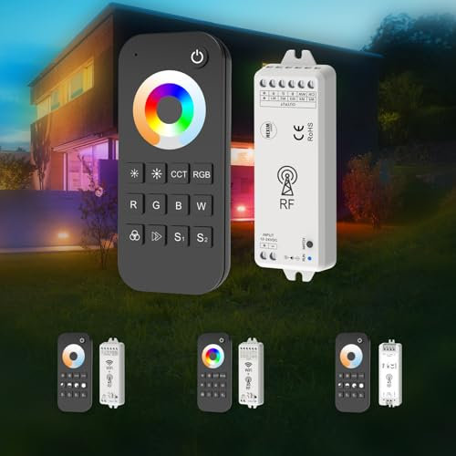 HEXIM 12-36V LED Controller & Fernbedienung Set - Wi-FI & RF Steuerung LED Beleuchtung. RGB/W/CCT Alexa Smart Home & Phone kompatibel - Tuya App (VS-M+RT5, RGB/W/CCT RF Controller+Fernbedienung)