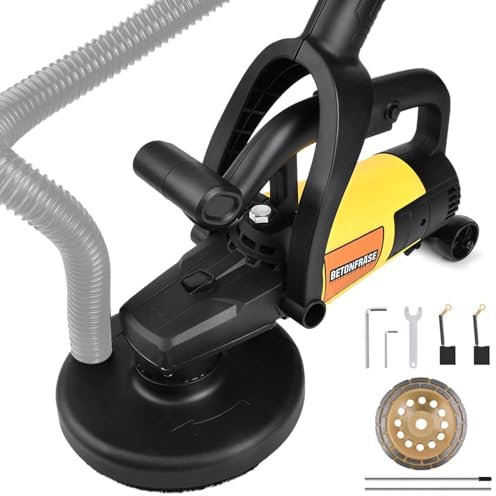 Fraise à béton 3800 W avec longue poignée, fraise à rénover avec meule diamantée (180 mm) et capot d'aspiration | pour mur et béton | 6 vitesses réglables | max. 6000 tr/m | fraise de nettoyage pour