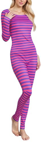 Qtinghua Women's Cheshire Cat Costume Striped Long Sleeve Jumpsuit Pajama Sexy Cheshire Cat Bodysuit Outfit Halloween Carnival Cosplay Clothes
