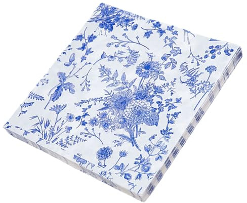 LOLIPPYY 100 Blaue Vintage Papierservietten mit Blumenmuster aus Papier Vielseitig und Multifunktional für Partys Feiern und Täglichen Gebrauch zu Hause