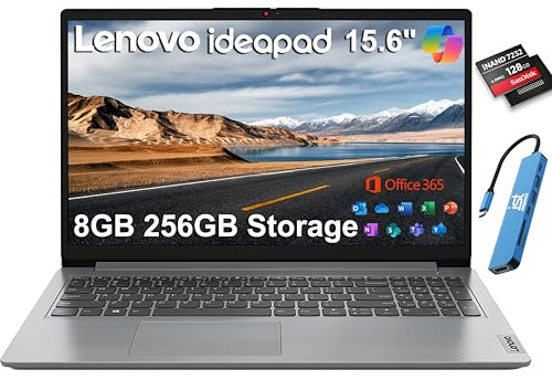 Lenovo IdeaPad 1i Ordinateur portable HD 15,6 (8 Go de RAM, 512 Go SSD + 128 Go eMMC, 1 an Microsoft Office 365, Intel Celeron N4500) pour étudiant, maison, entreprise, clavier numérique, HDMI, Wi-Fi