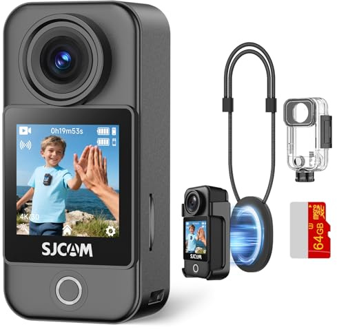 SJCAM C400 Pocket, with 64GB Card, 4K Wearable Body Camera,154° FOV|1.3 Touchscreen Pov Cam,6-Axis Stabilization Mini Pocket Action Camera,30M Waterproof |-20℃ Ski Camera,Video Camera for Cycling