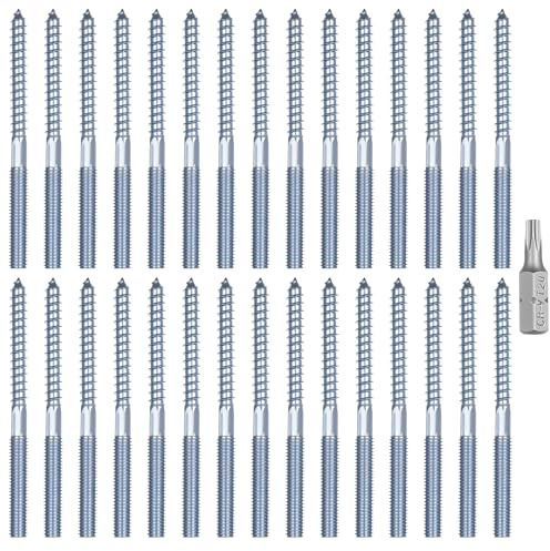 30 pcs M8 x 100mm Hanger Bolts, Torx Dual Thread Fasteners, Double-Ended Dowel Bolts for Wood Connections, Threaded Rod Fixings for Furniture & Wall Mounting with Torx Bit