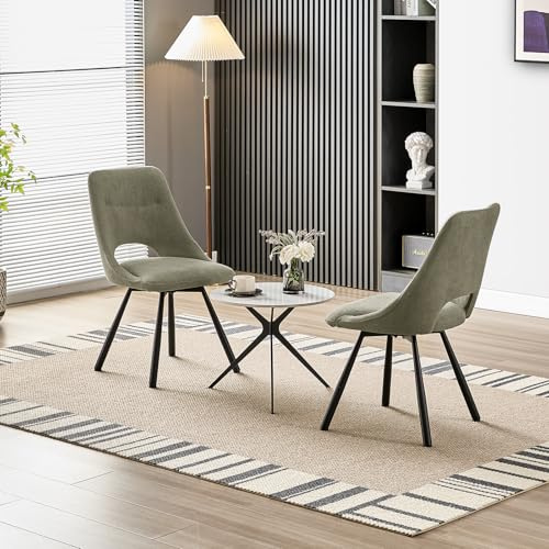 WAFTING 360° Drehbare Esszimmerstühle mit Metallbeine 2er Set, Hellgrün | Kunst-Kaschmir-Stoff, 48 cm Breite Sitzfläche, Moderne Gepolsterte Küchenstühle, für Esszimmer, Küche, Wohnzimmer und Cafés
