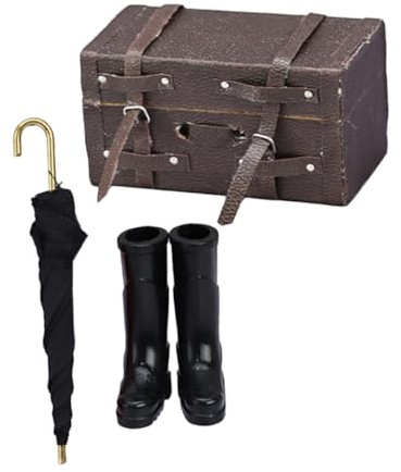 FRCOLOR 12 Scale Miniature Dollhouse Travel Set 3pcs with Suitcase, Mini Umbrella, and Shoes for Doll Accessories and Pretend Play
