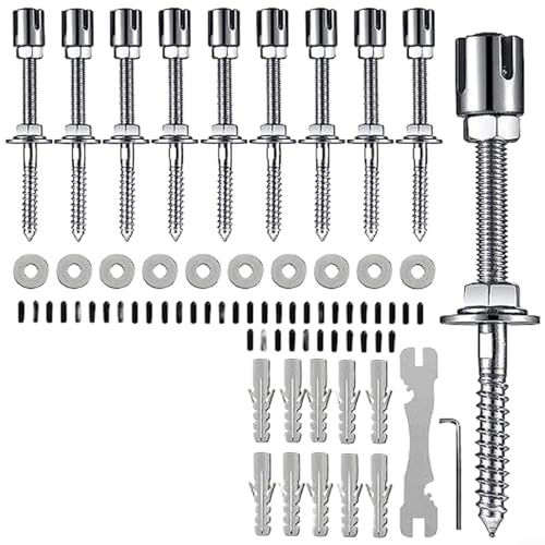 Helilyco for Stainless Steel Wire Rope Plant Climbing Kit with Buckle Screws Garden Trellis Vines Support 52 Feet(10 Cross Nails)