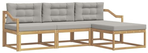 vidaXL Outdoor-Sofagarnitur 4 pcs Weiß und Hellgrau Polyester, Moderne Garten-Sofagarnitur, wetterfest, Bequeme Loungemöbel, stylische Sitzmöglichkeiten für den Hof