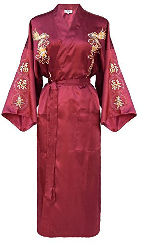 Bon amixyl Peignoir de bain pour homme en satin de soie Kimono Motif dragon brod頙ukata Hakma Vintage,Rose,L