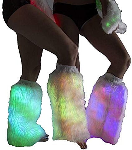 Light up Fluffy Legwarmers Girls Womens Festival Party Dancing Accessories LED Soft Clothing
