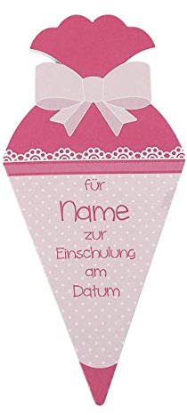 Striefchen® Glückwunschkarte zur Einschulung - Schultüte - mit Namen und Datum im Cover bedruckt (Rosa)