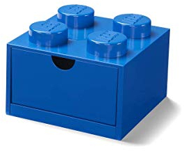 LEGO Desk Drawer 4 Knobs Blue - Stackable Storage Box, 158x158x113 mm, 2.9L Capacity, Desk Storage, Kids Room, Office, LEGO accessories, Home Decor