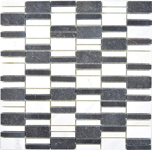 Marmor Mosaik Stein schwarz weiß Wand Boden Küche Dusche Bad Fliesenspiegel Mosaikfliese Mosaikmatte Mosaikplatte