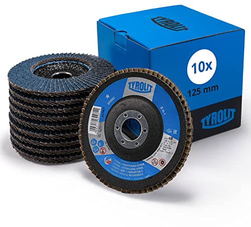 Tyrolit 2 in1 Fächerscheibe 125 mm x 22,23 mm | Korngröße 40 I 10 Stück I Profi-Qualität I für Stahl und Edelstahl I lange Lebensdauer I Fächerscheiben Lamellenscheiben, Schleifscheiben Premium