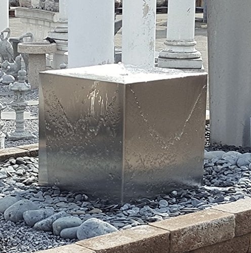 garten-wohnambiente Quader Würfel 40/40/40 cm Edelstahl matt gebürstet Komplettset Wasserspiel Springbrunnen