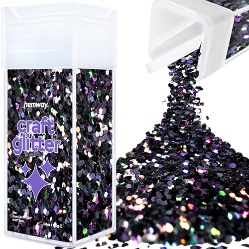 Hemway Premium Craft Glitter Shaker - Black Holographic | 110g Super Chunky Metallic Flake Sequins for Resin & Epoxy Crafts | Craft Supplies for Festival, Tumblers, Body, Face, Eye & Nail Art