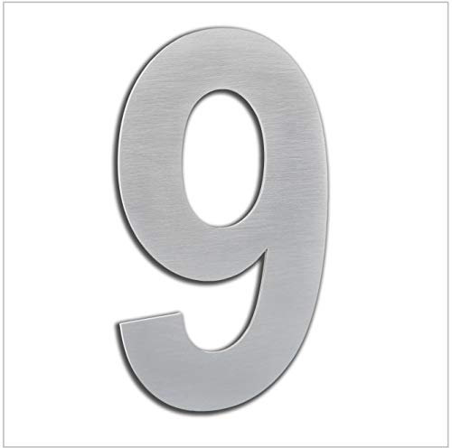 Numéro de maison extérieur, portail ou garage, 16 cm, acier inoxydable AISI 304, installation adhésive (numéro 9)