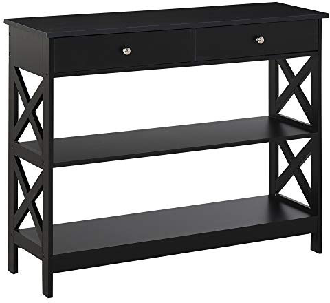 HOMCOM Console Table Side Desk w/Shelves Drawers Open Top X Support Frame Living Room Hallway Home Office Furniture Black