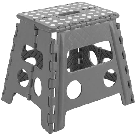 Acan Tradineur - Taburete Plegable Multiusos - PVC - Escalera Antideslizante Infantil - Altillo para Cocina o Baño - Reposapiés para Niños - Máx. 150 kg (Gris - 32 x 22 x 29 cm)