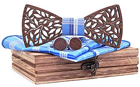 HZQIFEI Hölz Fliege Herren, Holzfliegenset Holzfliege Holzfliege ManschettenknöPfe Corsage Quadratischer Schal Fliege Set (Style#7)